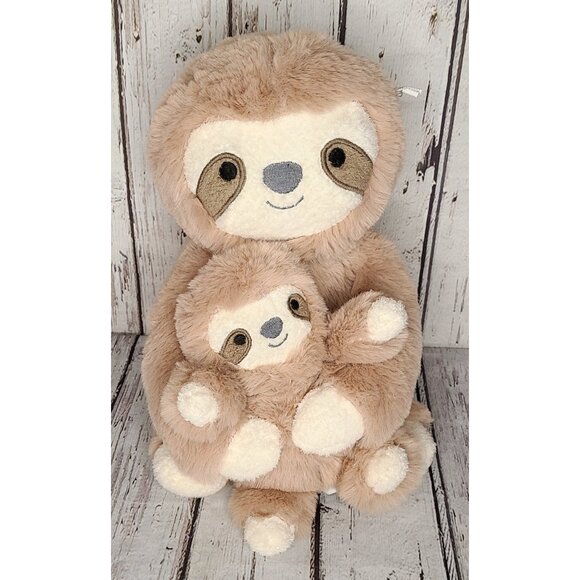 15" Cloud Island Brown Sloth w/ Baby Plush Mini Rattle Stuffed Animal Lovey - Picture 1 of 3